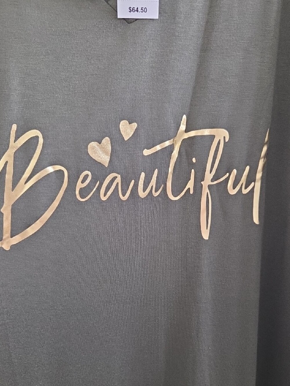 Ashley Stewart Olive Green Maxi Dress with Gold 'Beautiful' Script - Picture 2 of 6